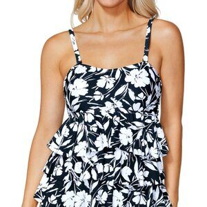Island Escape Tiered Bandini Tankini Top Black&White Floral Print Women’s Size6